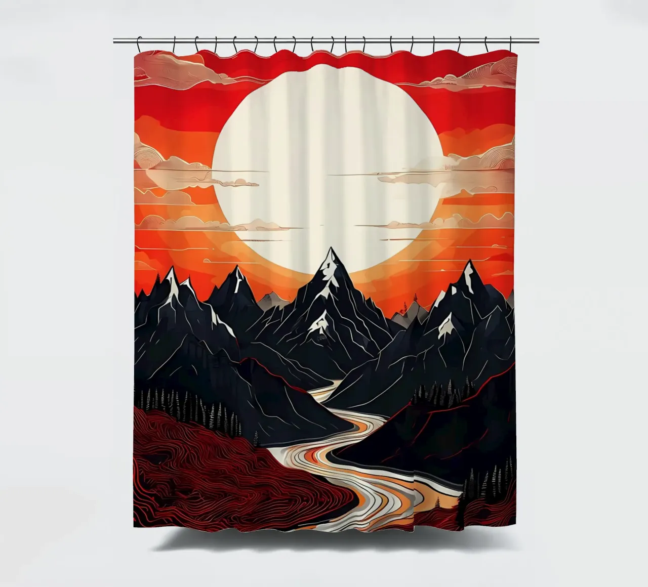 Sunlit Mountains shower curtain by Artistic-shop