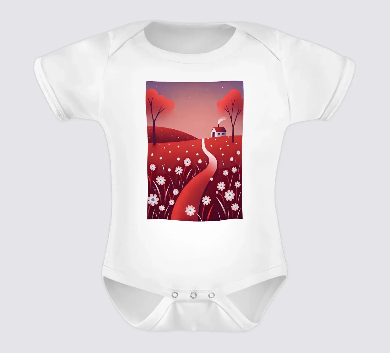 Cottage in the Red Field short-sleeve baby romper by Artistic-shop