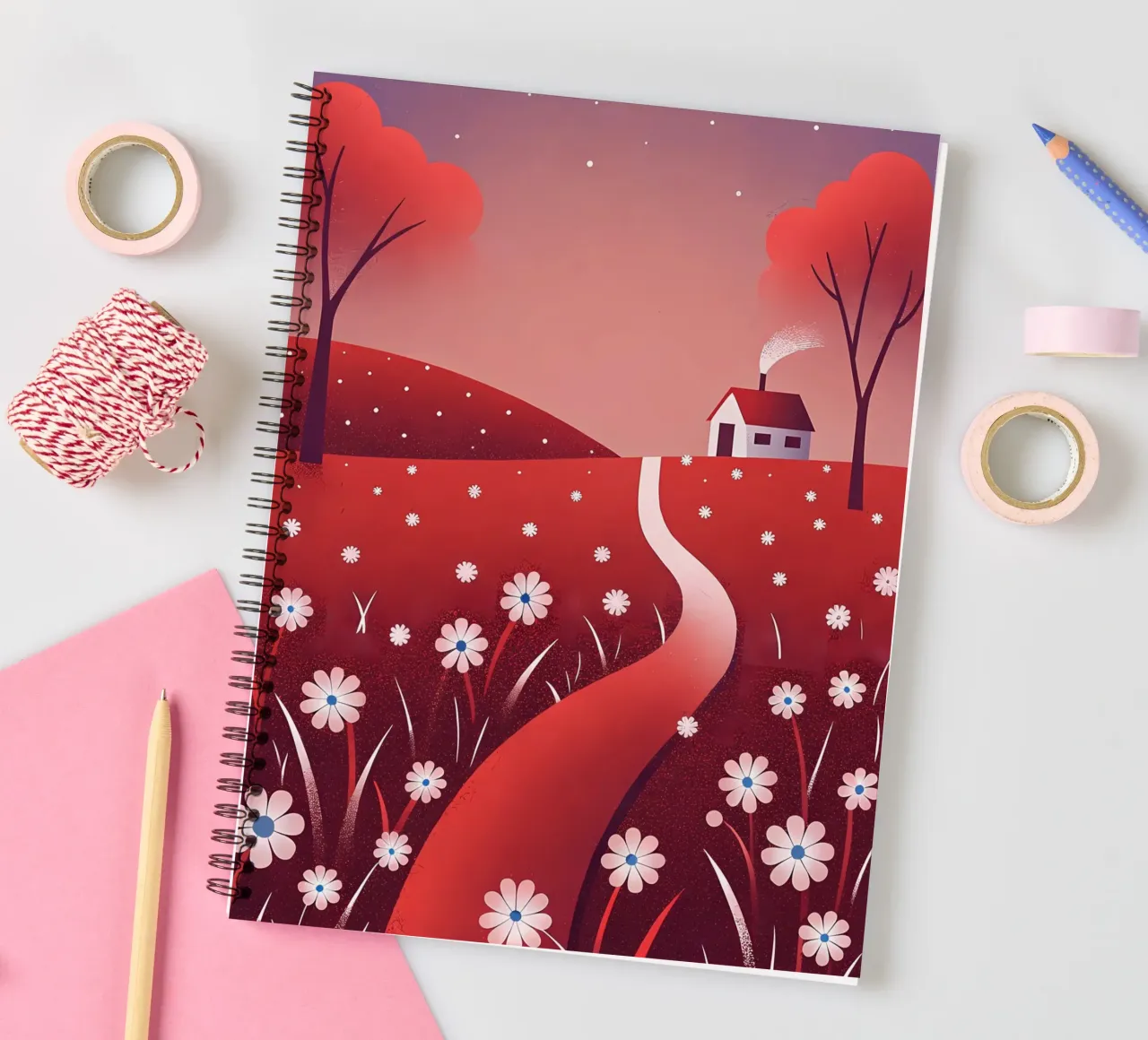 Cottage in the Red Field spiral notebook by Artistic-shop