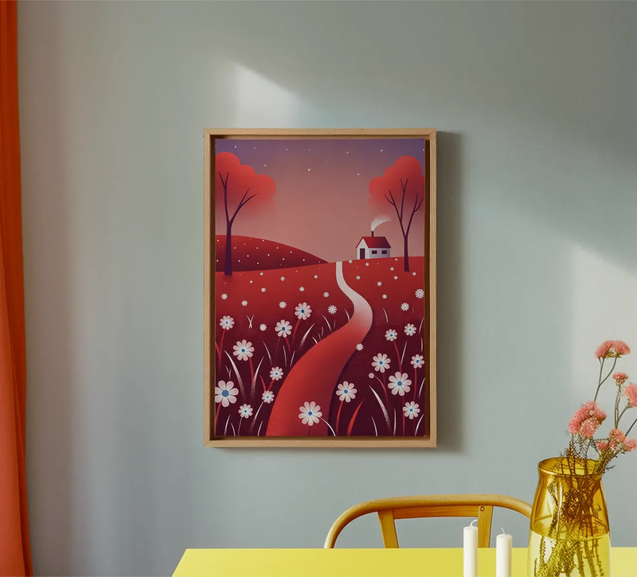 Cottage in the Red Field canvas with Floater frame by Artistic-shop