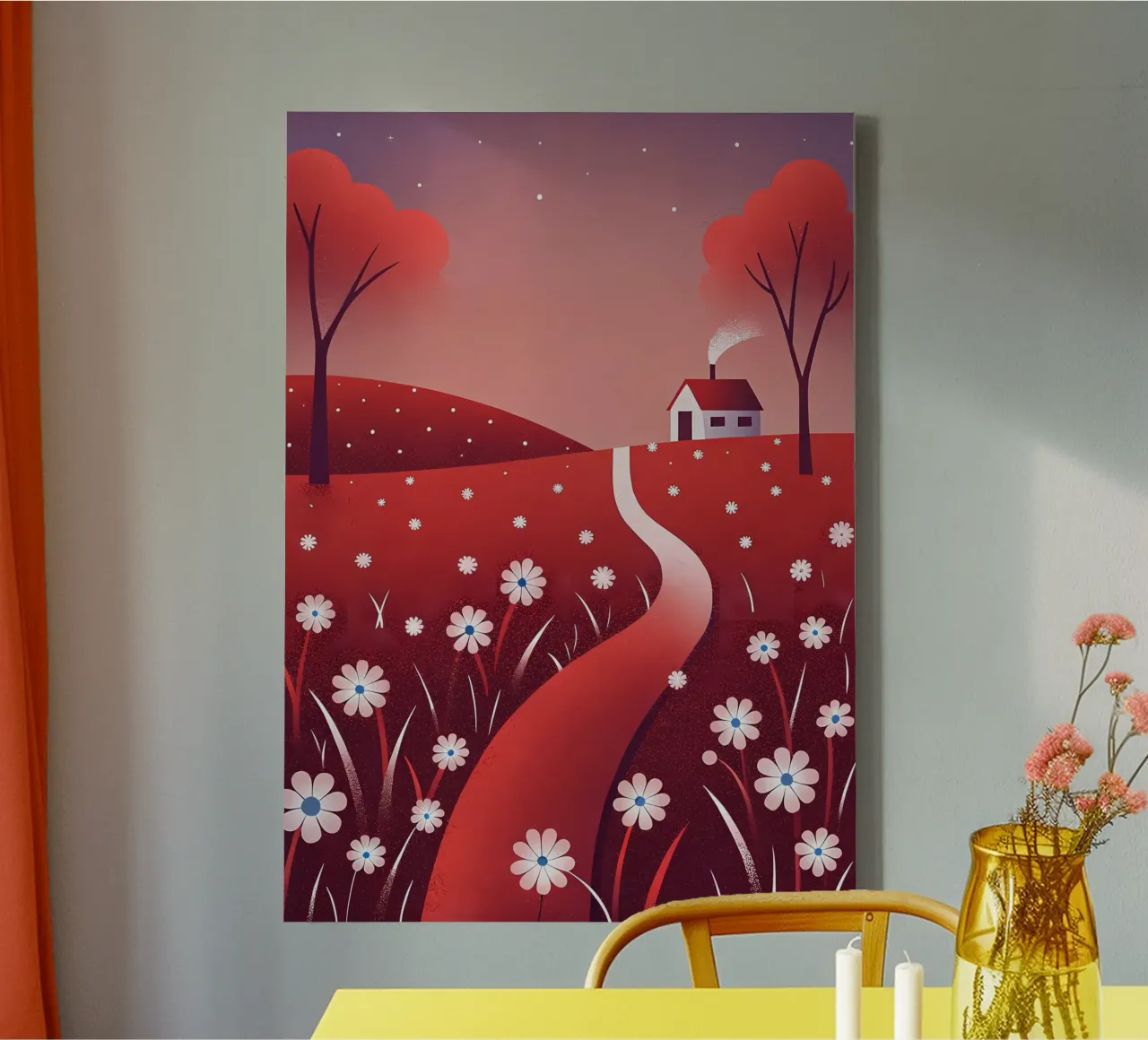 Cottage in the Red Field canvas with Floater frame by Artistic-shop