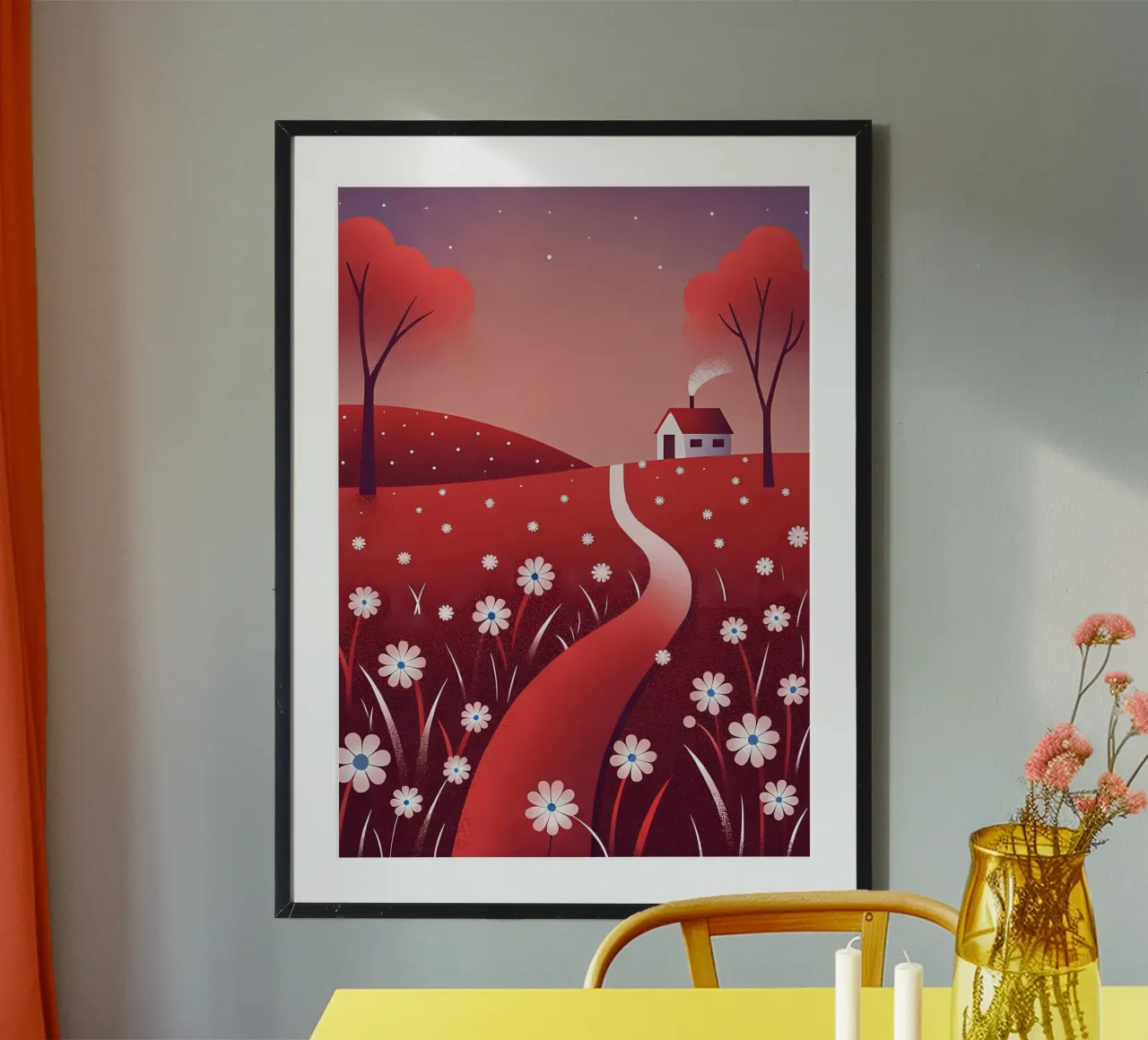 Cottage in the Red Field poster by Artistic-shop