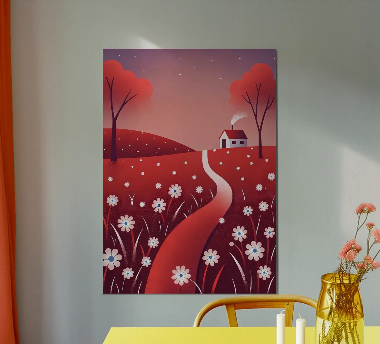 Cottage in the Red Field poster by Artistic-shop