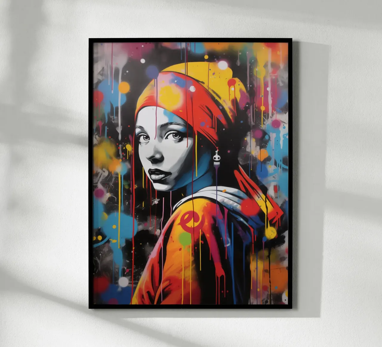 La ragazza con l'orecchino di perla | Graffiti in stile Banksy poster con telaio in plastica da Autofocus
