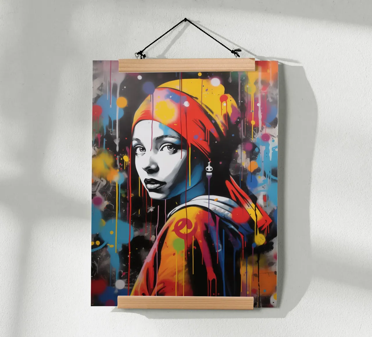 La ragazza con l'orecchino di perla | Graffiti in stile Banksy poster con telaio in plastica da Autofocus