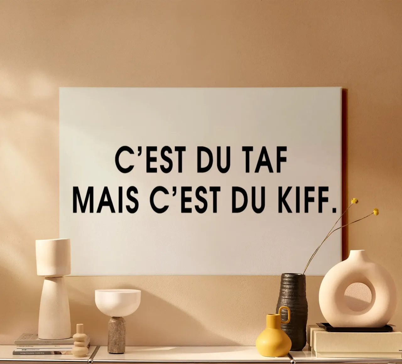 C'est du taf mais c'est du kiff - White tela con Cornice a cassetta da Intertitres