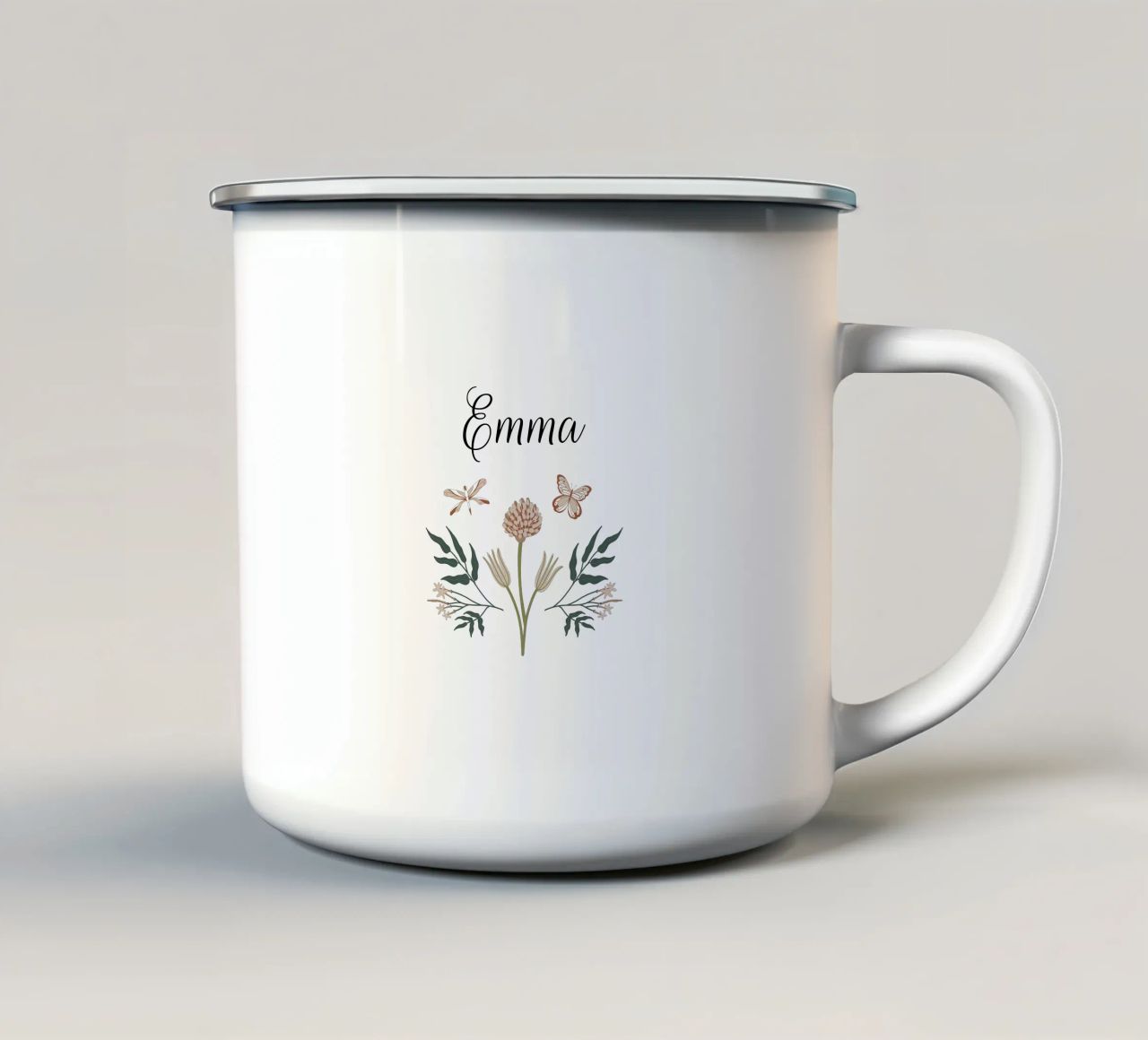 Flowers & Butterflies Bouquet with Name tazza in smalto da anisillustration