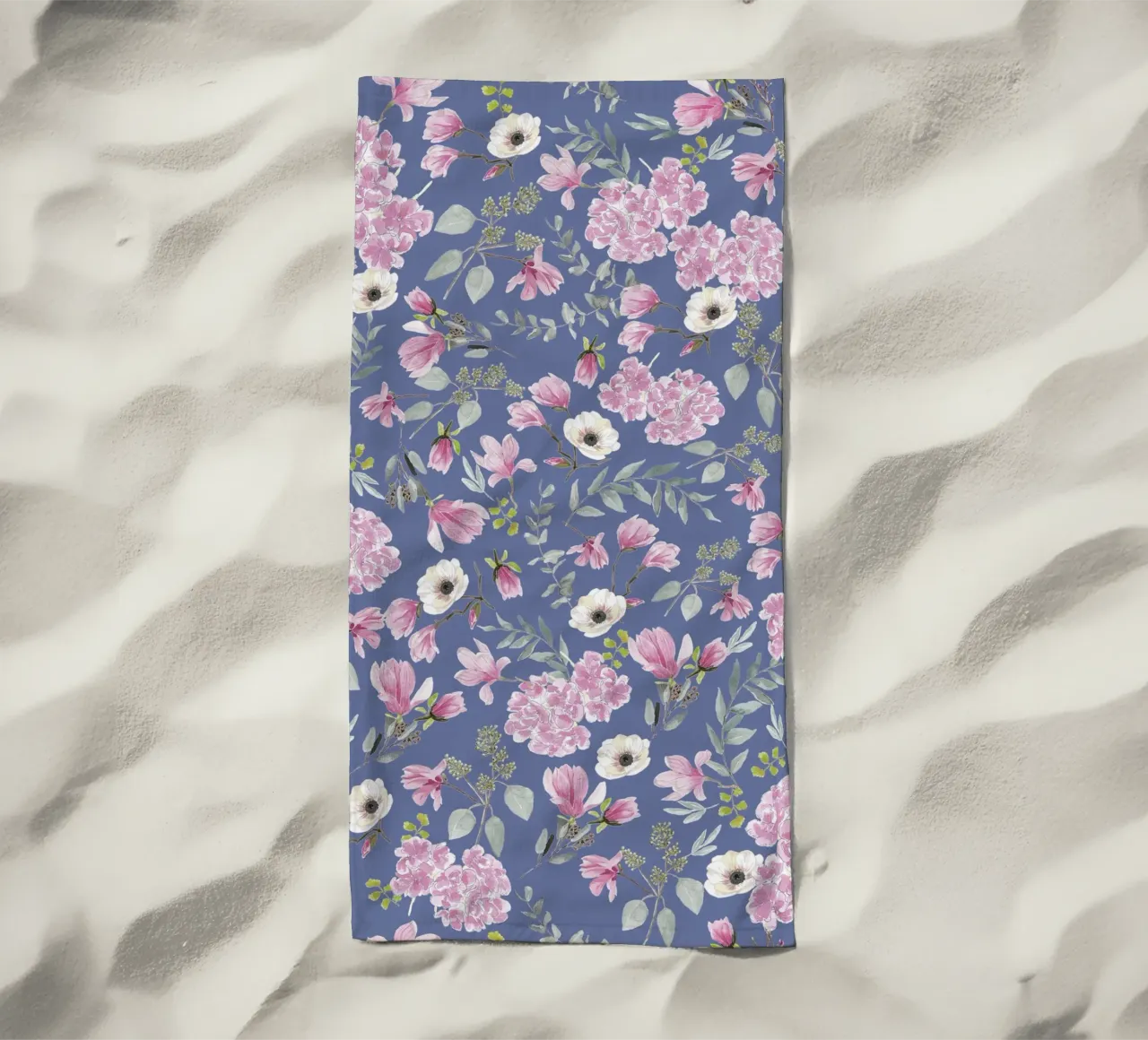 Romantic Floral Pattern Blue beach towel by anisillustration