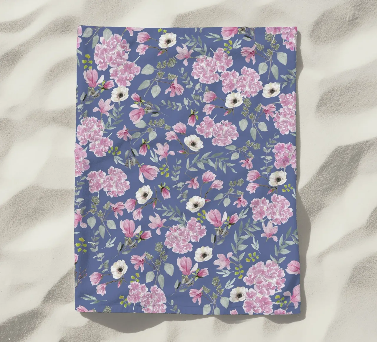 Romantic Floral Pattern Blue beach towel by anisillustration