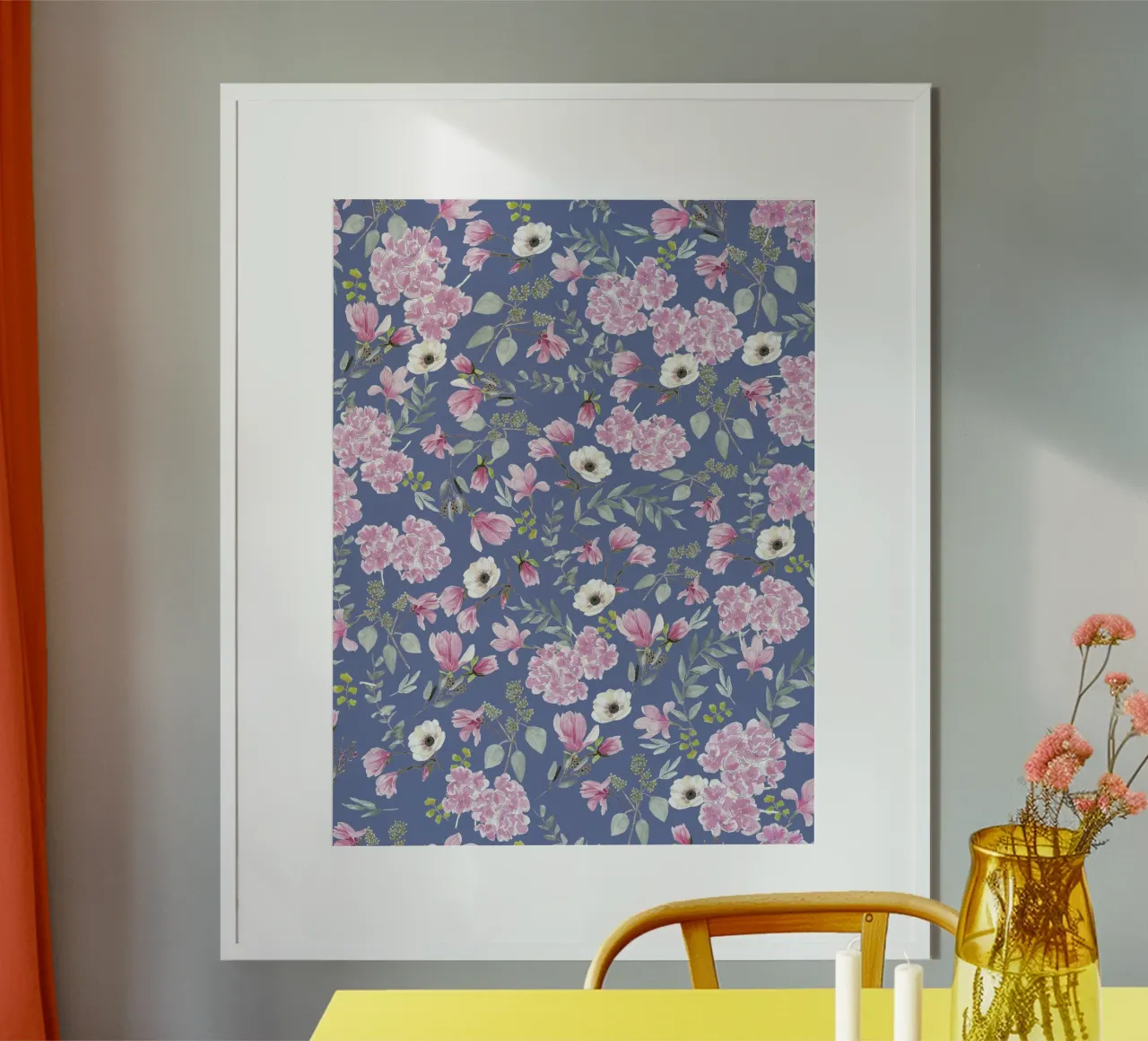 Romantic Floral Pattern Blue poster con telaio in alluminio da anisillustration