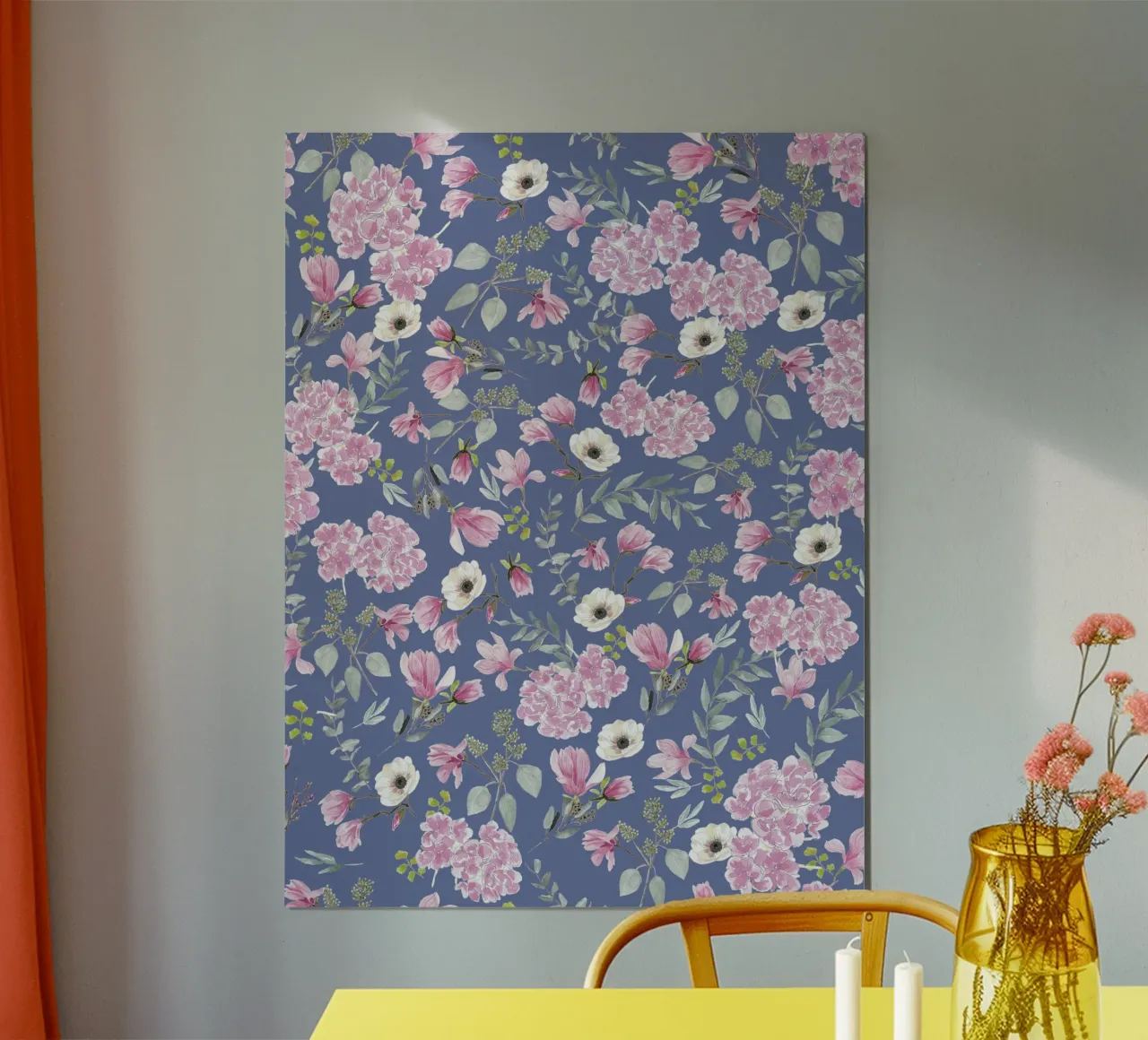 Romantic Floral Pattern Blue poster con telaio in alluminio da anisillustration
