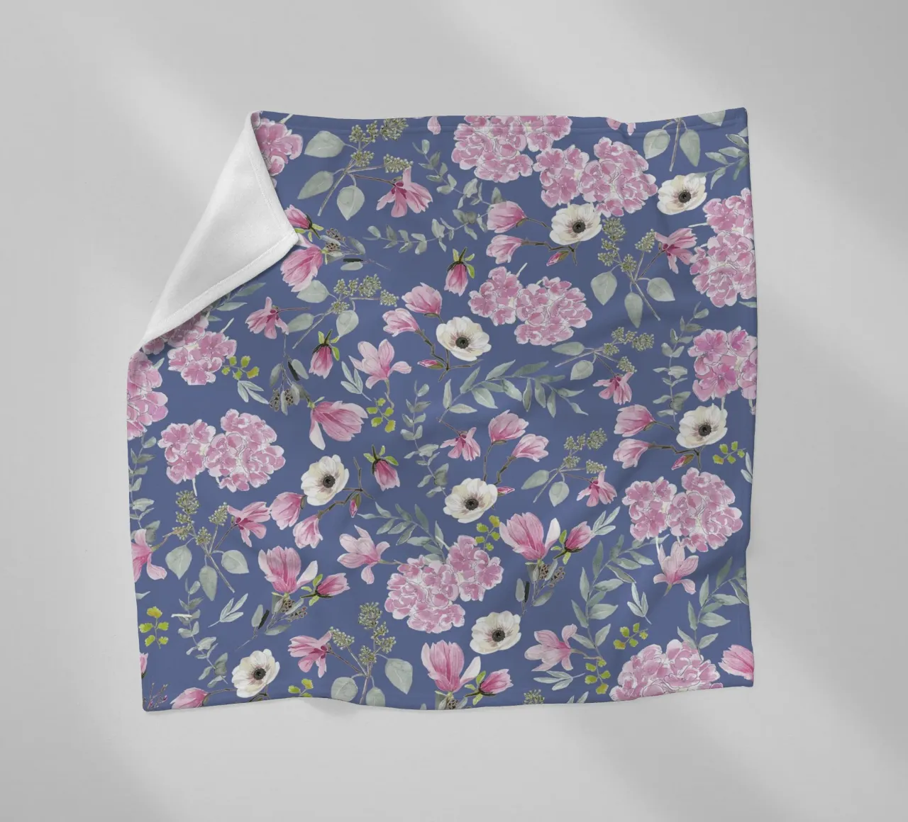 Romantic Floral Pattern Blue fleece blanket by anisillustration