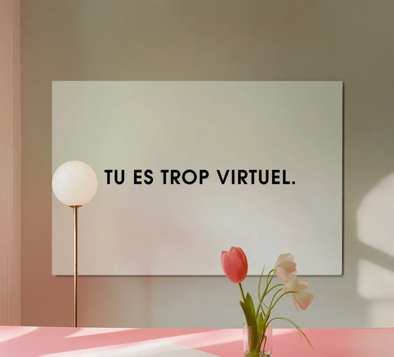 Tu es trop virtuel - White poster con telaio in alluminio da Intertitres
