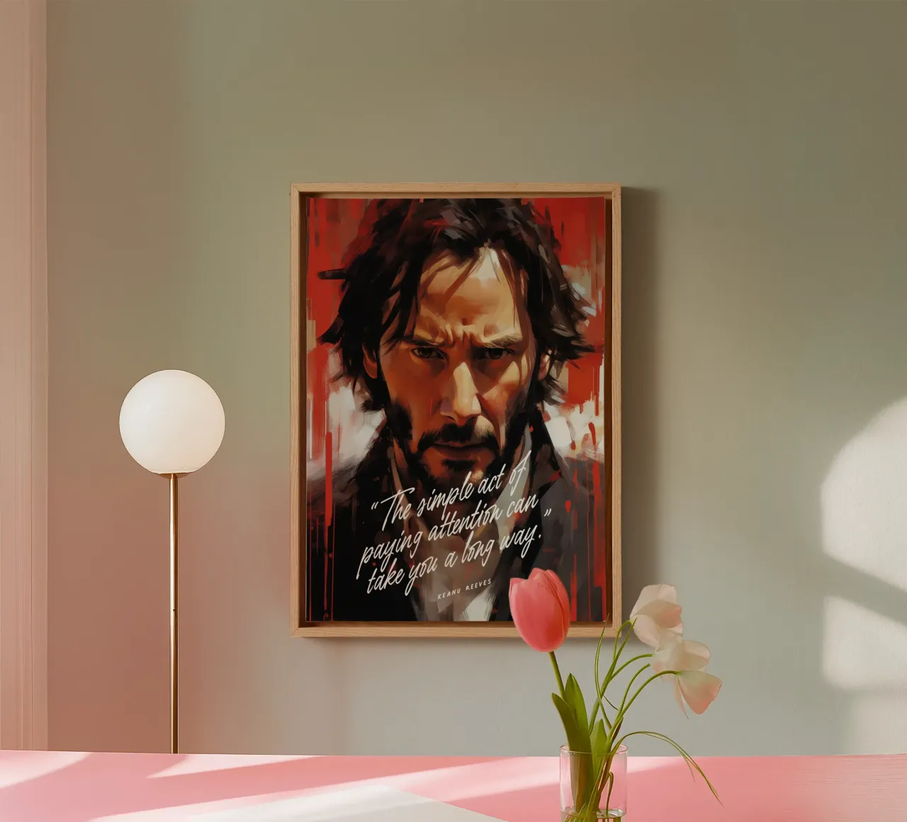 Keanu Reeves Art Quote canvas met Baklijst van Lootprint
