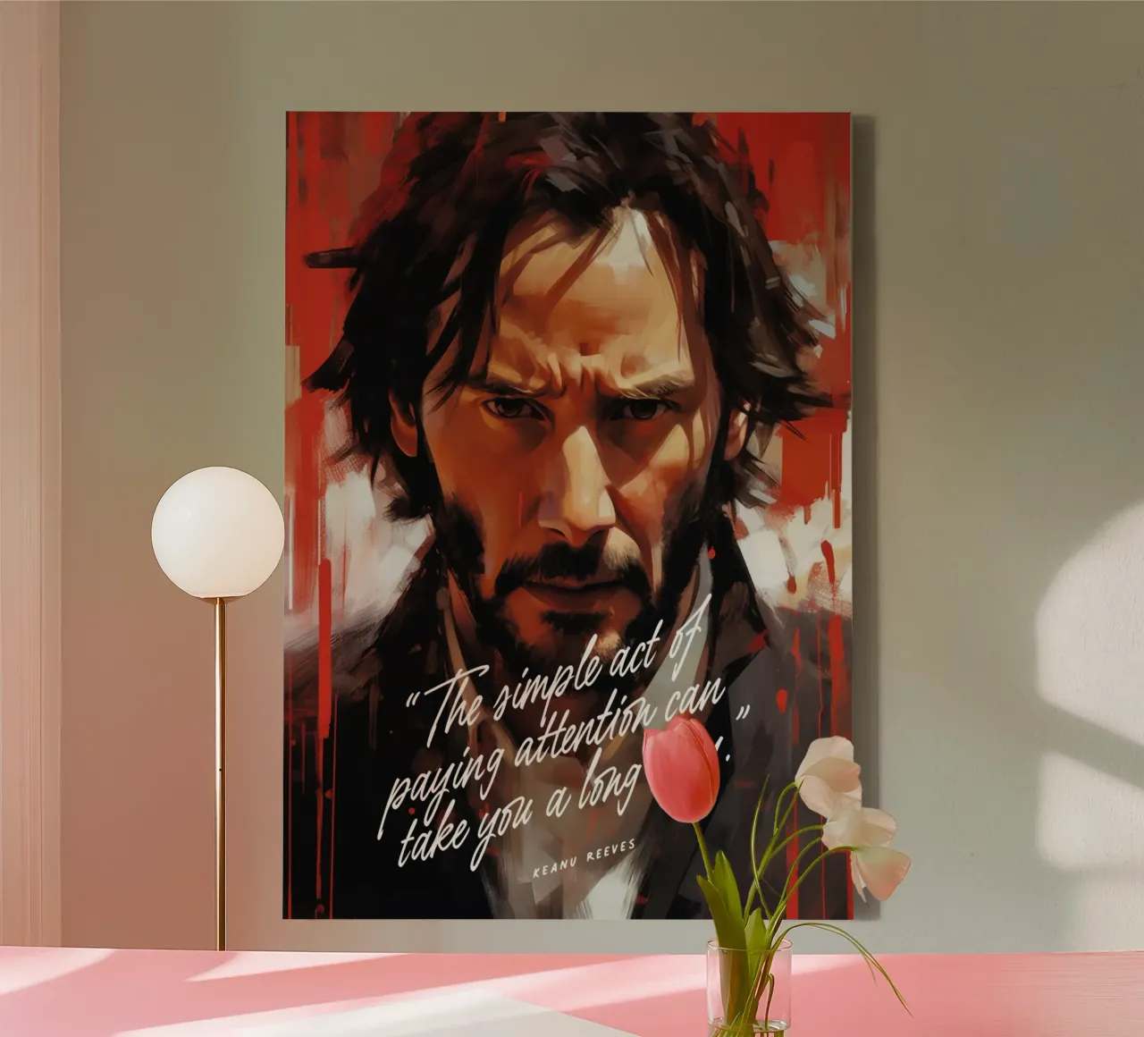 Keanu Reeves Art Quote canvas met Baklijst van Lootprint