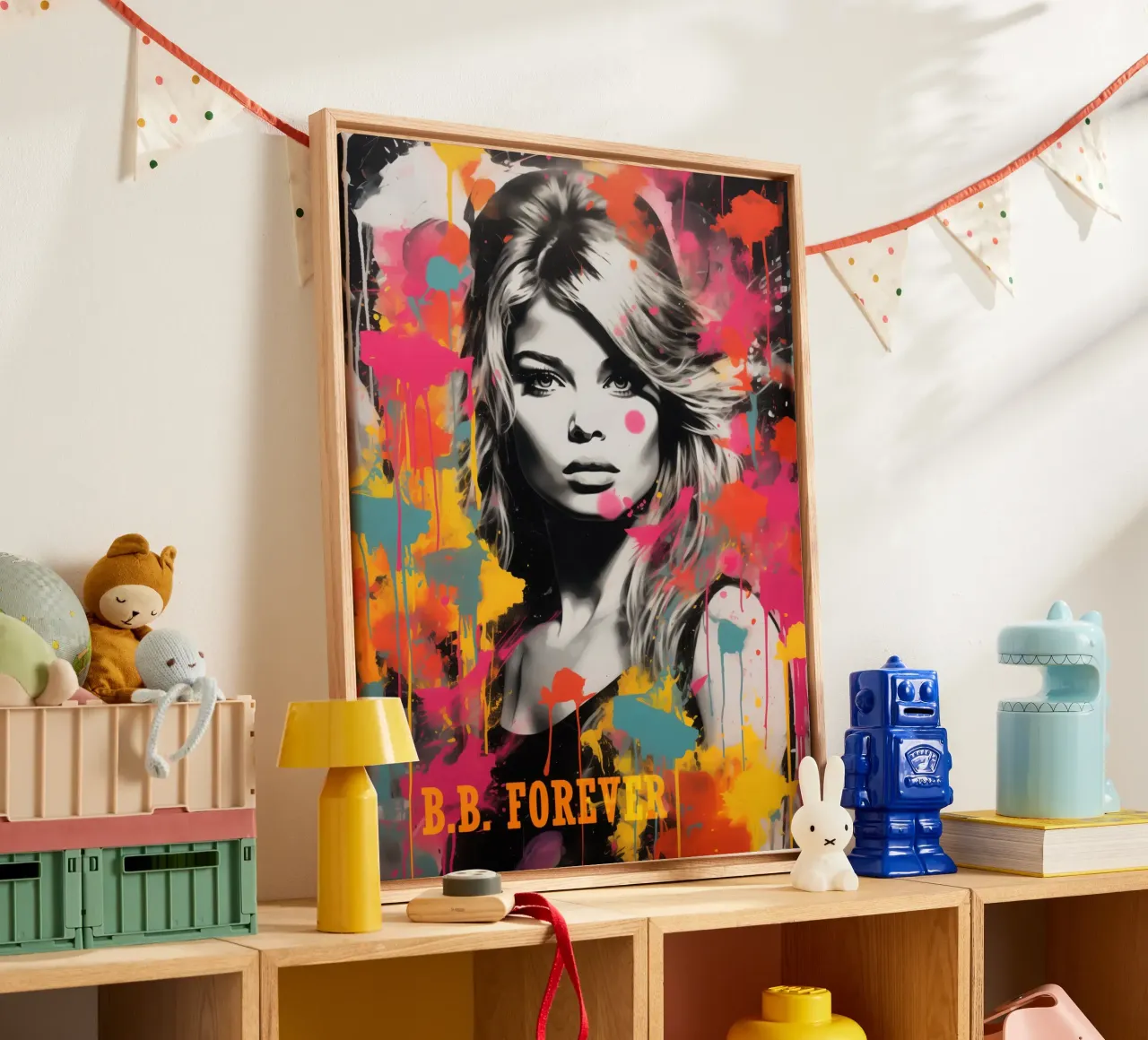 B.B. Forever | Straatkunst in Banksy-stijl canvas met Baklijst van Autofocus
