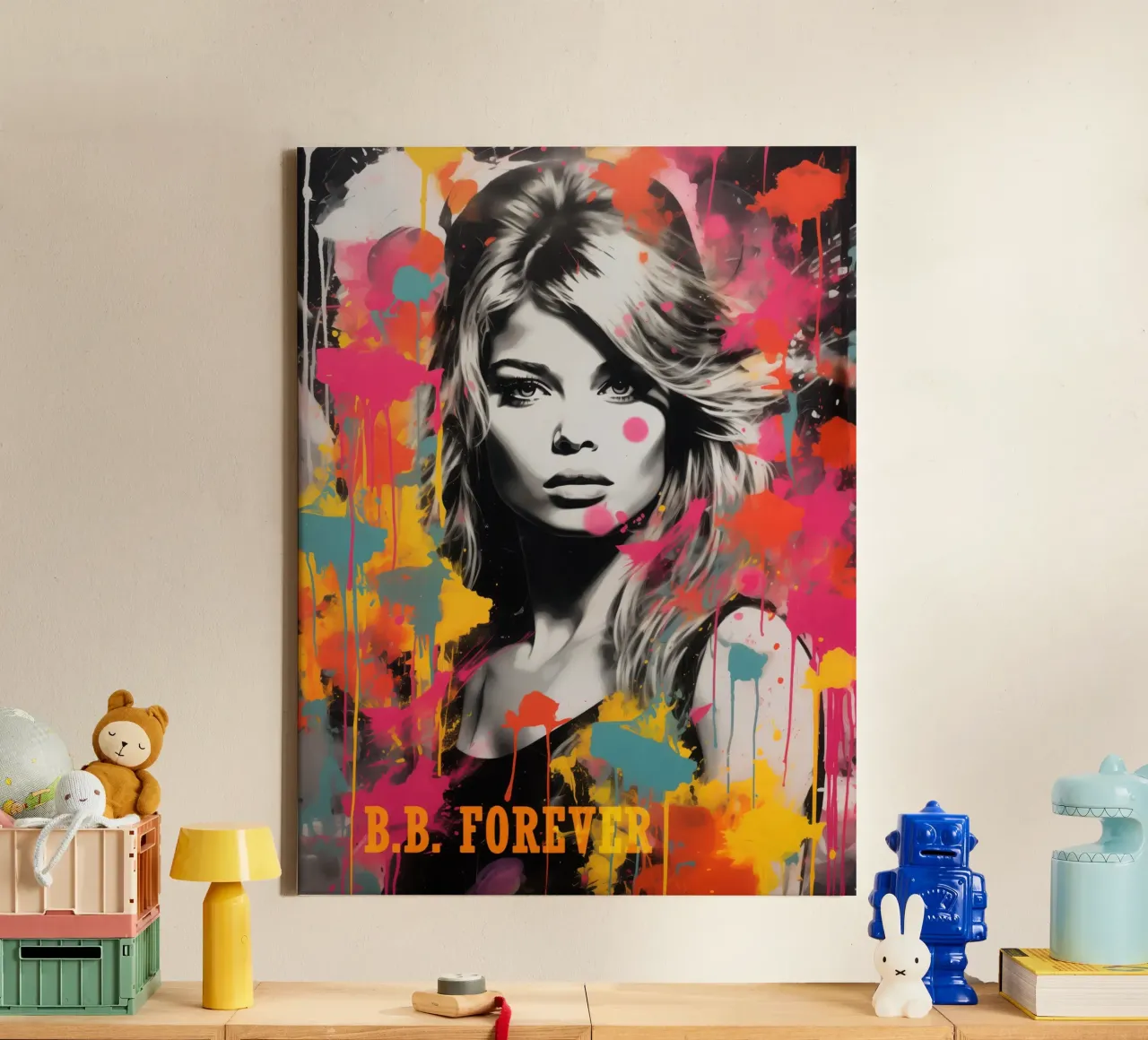 B.B. Forever | Straatkunst in Banksy-stijl canvas met Baklijst van Autofocus