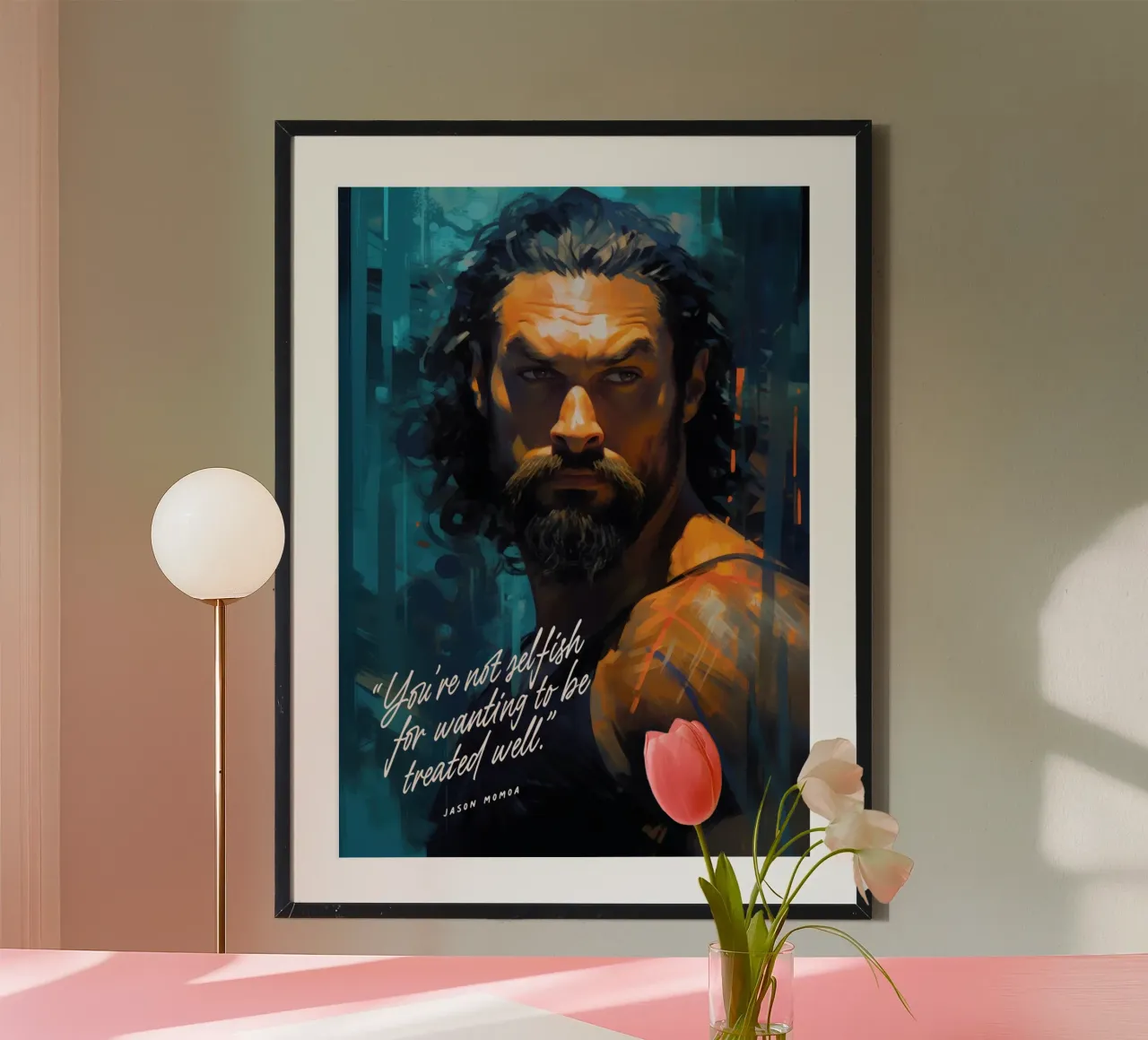 Jason Momoa Art Quote poster avec cadre en plastique de Lootprint