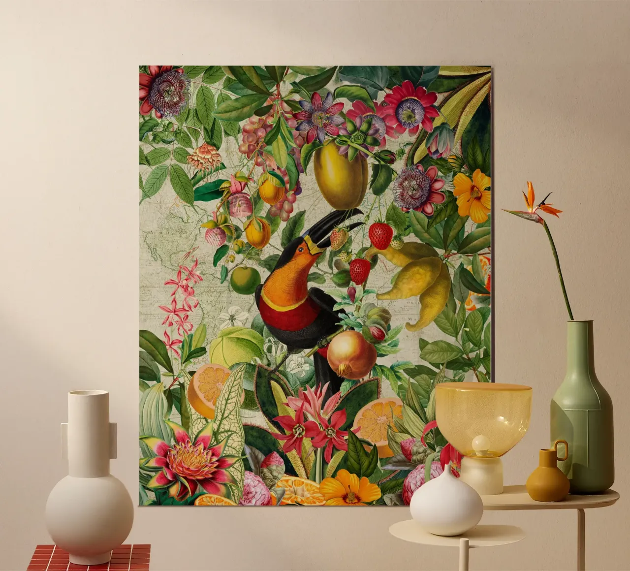 Vintage Toucan & Tropical Blooms hahnemühle by Vintage World - Uta Naumann