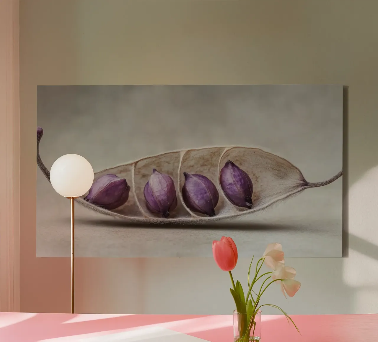 Purple Peas No 2 tela con Cornice a cassetta da treechild