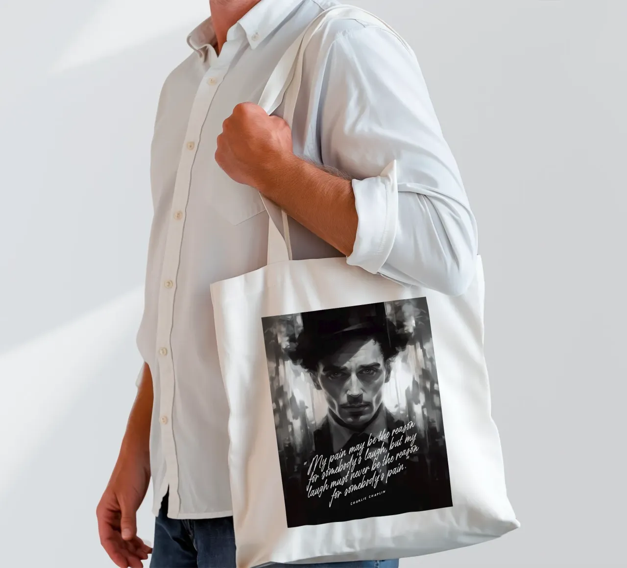 Charlie Chaplin Art Quote borsa in juta da Lootprint