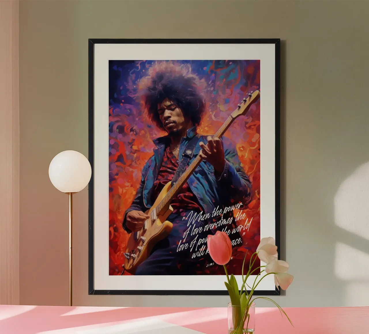 Jimi Hendrix Art Quote poster con telaio in legno da Lootprint