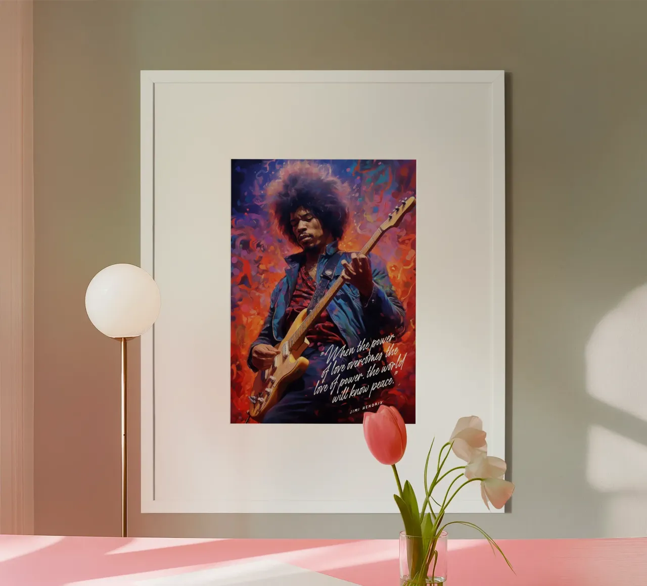 Jimi Hendrix Art Quote poster con telaio in legno da Lootprint
