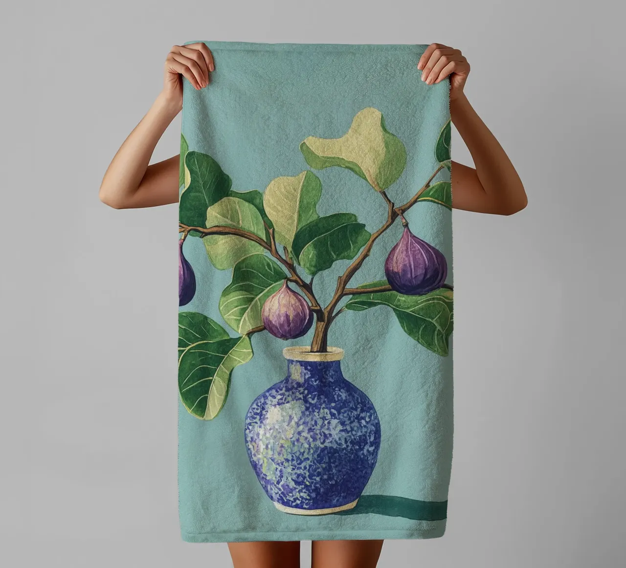 Mediterranean fig bush with vase towel by Carinaprint