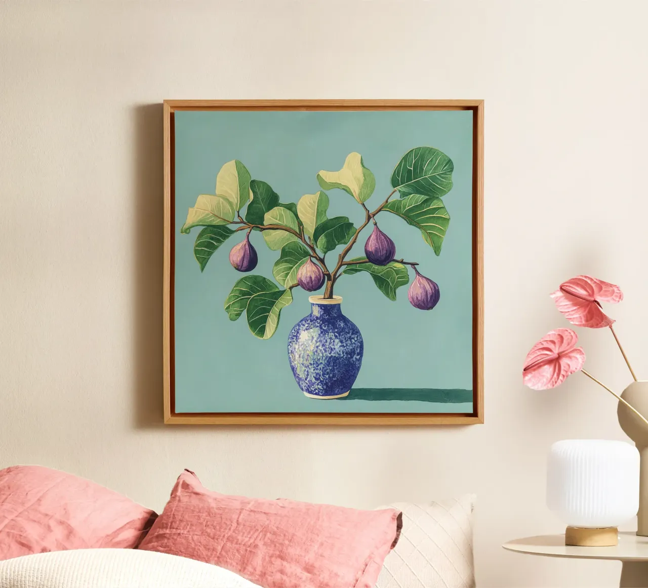 Mediterranean fig bush with vase canvas with Floater frame by Carinaprint