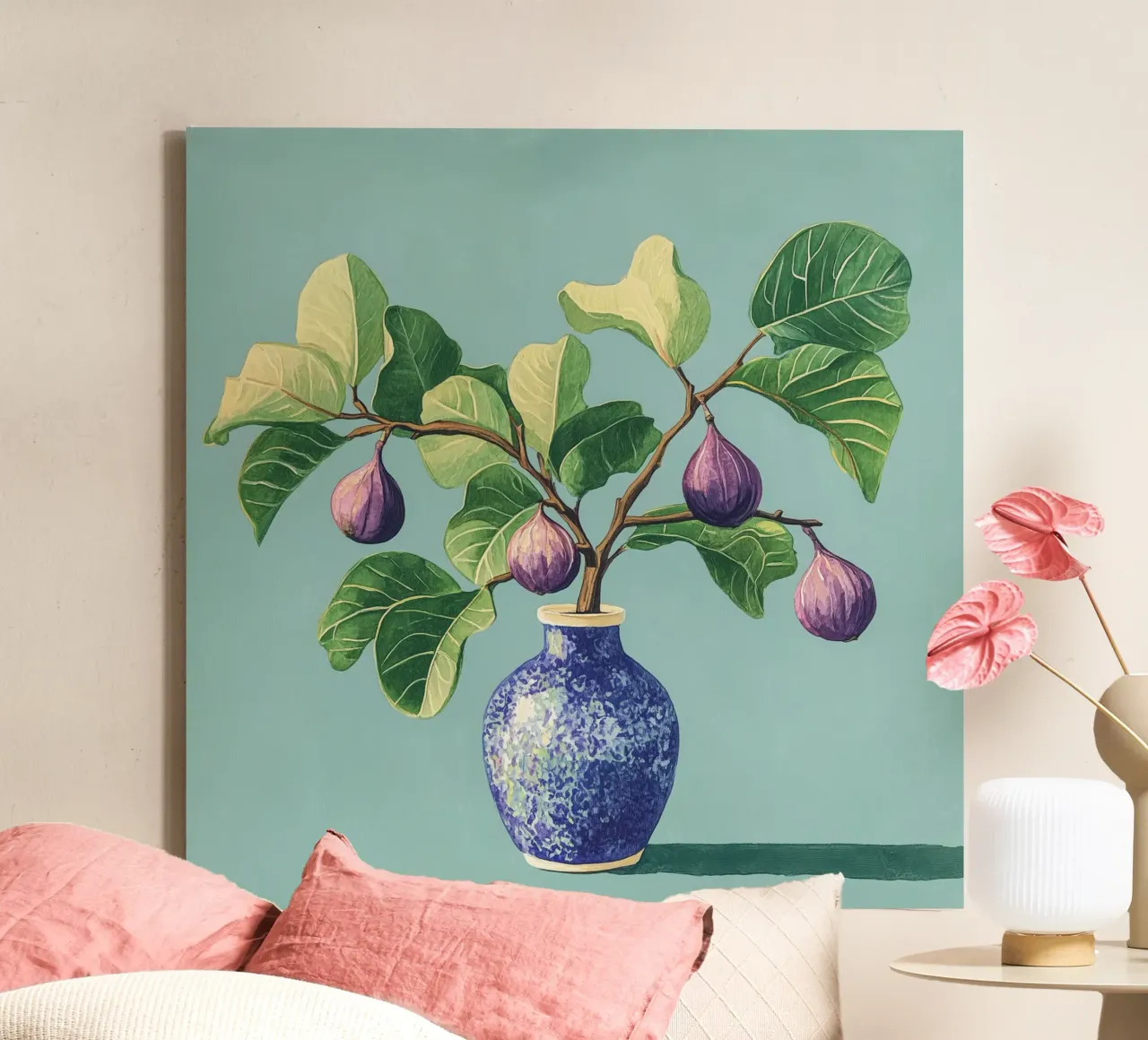Mediterranean fig bush with vase canvas with Floater frame by Carinaprint