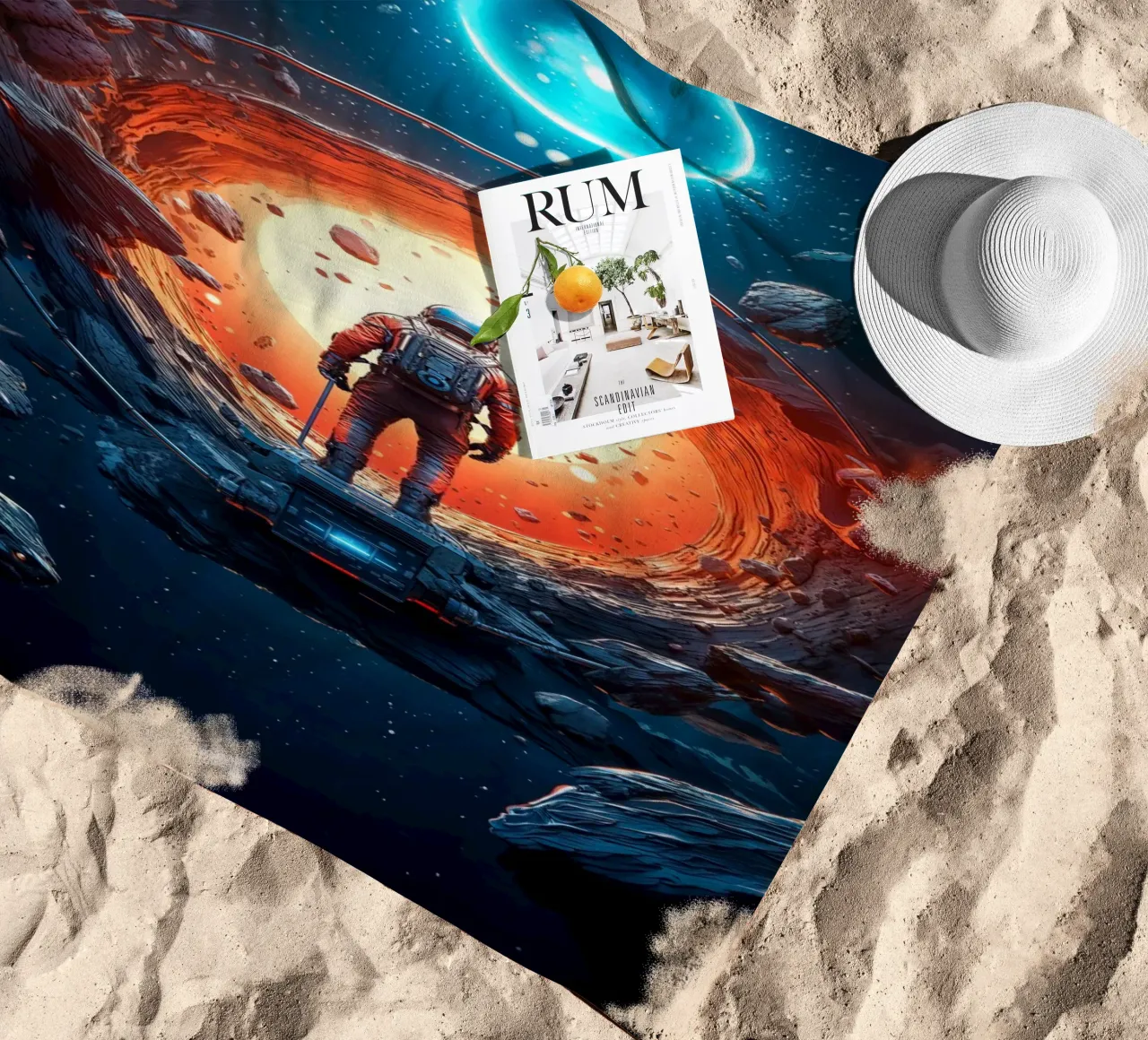 Astronaut and the Unknown Space beach towel by Lootprint