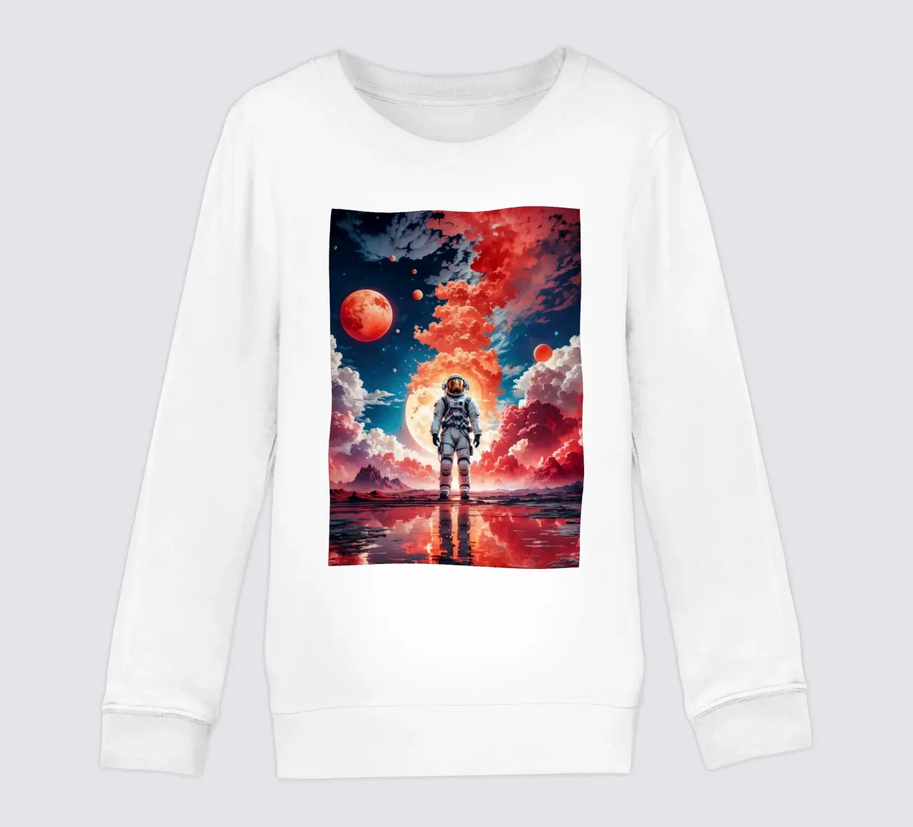 Red Space Astronaut Moon kids sweatshirt by Lootprint