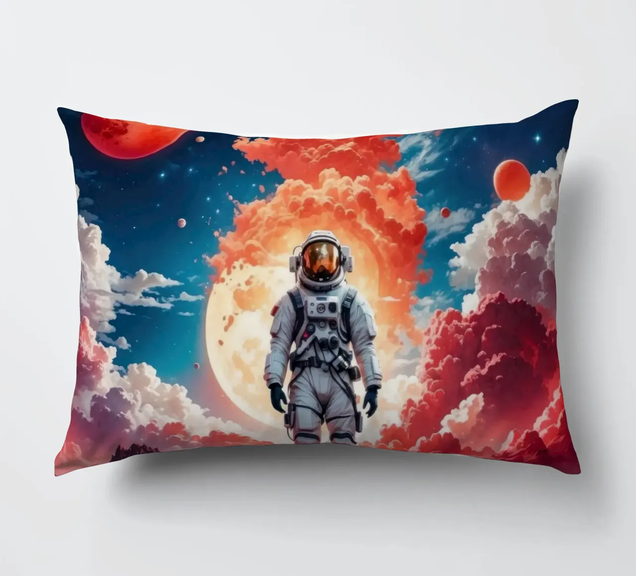 Red Space Astronaut Moon decorative cushion by Lootprint