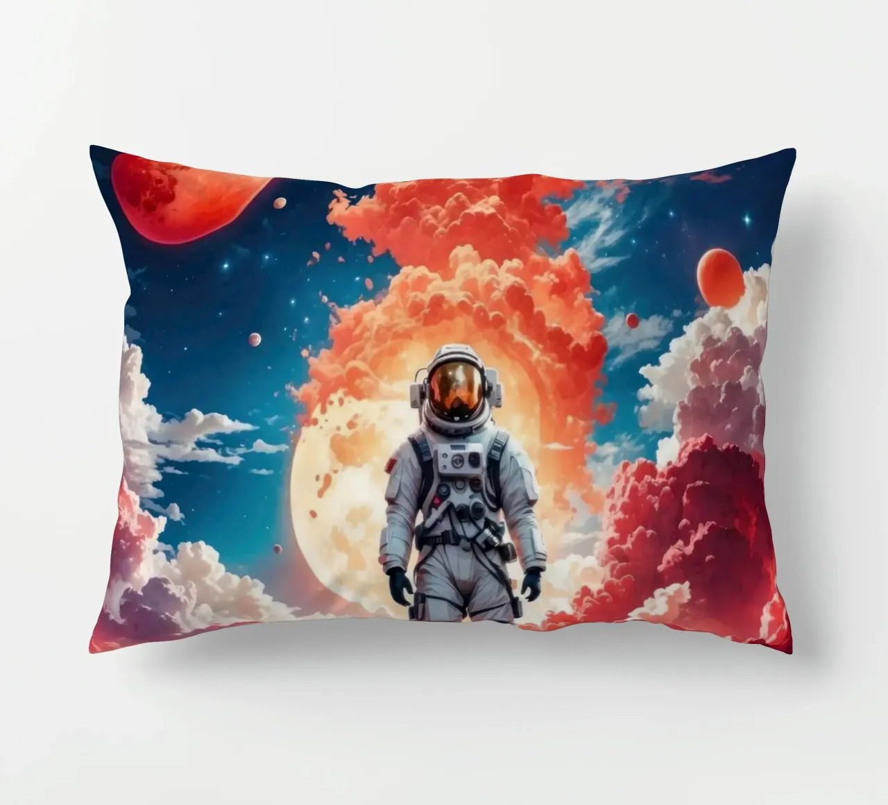 Red Space Astronaut Moon decorative cushion by Lootprint