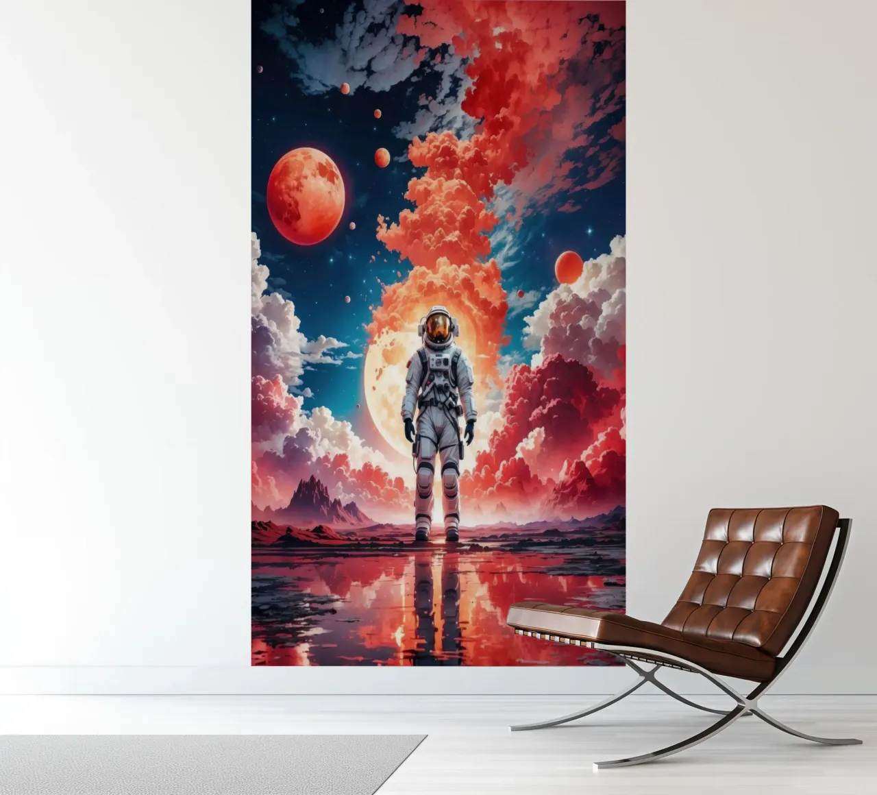 Roter Weltraum Astronaut Mond Fototapete von Lootprint