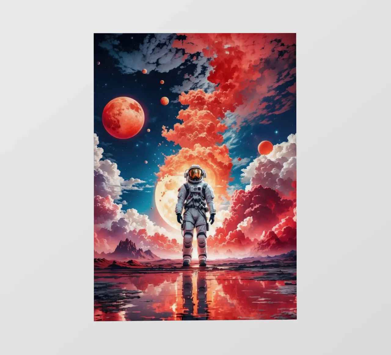 Roter Weltraum Astronaut Mond Fototapete von Lootprint