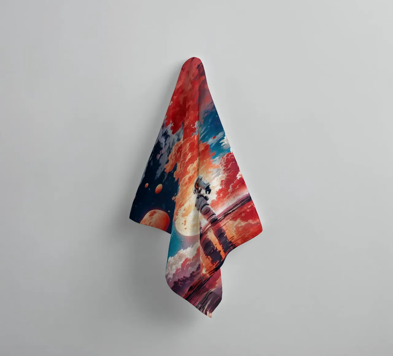Red Space Astronaut Moon towel by Lootprint