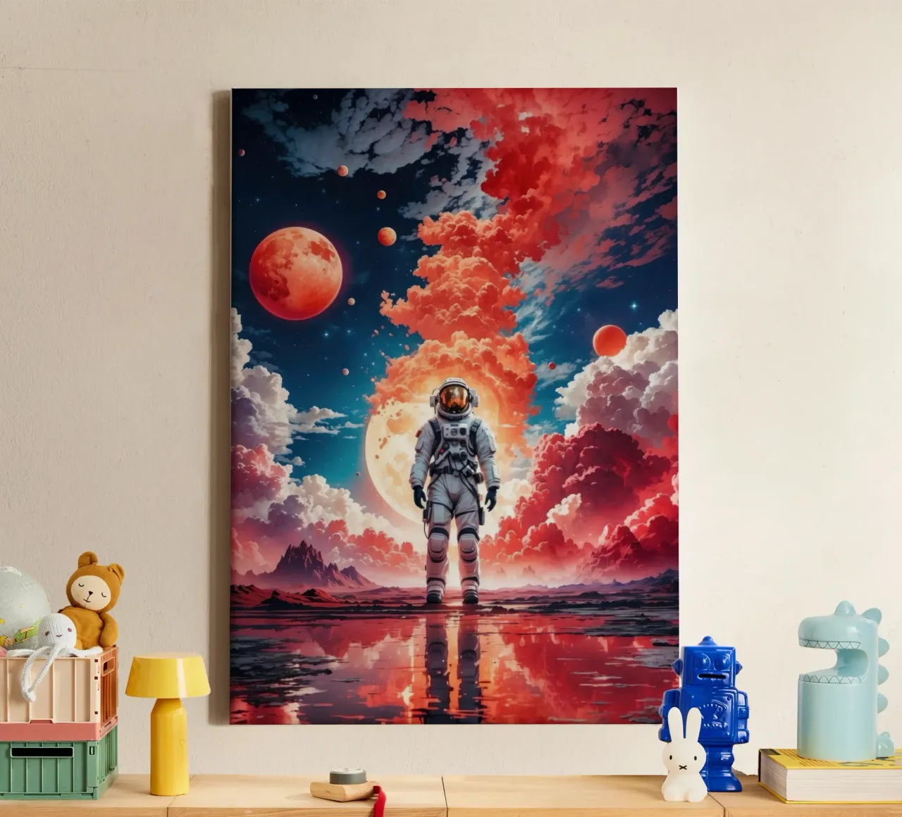 Red Space Astronaut Moon canvas by Lootprint