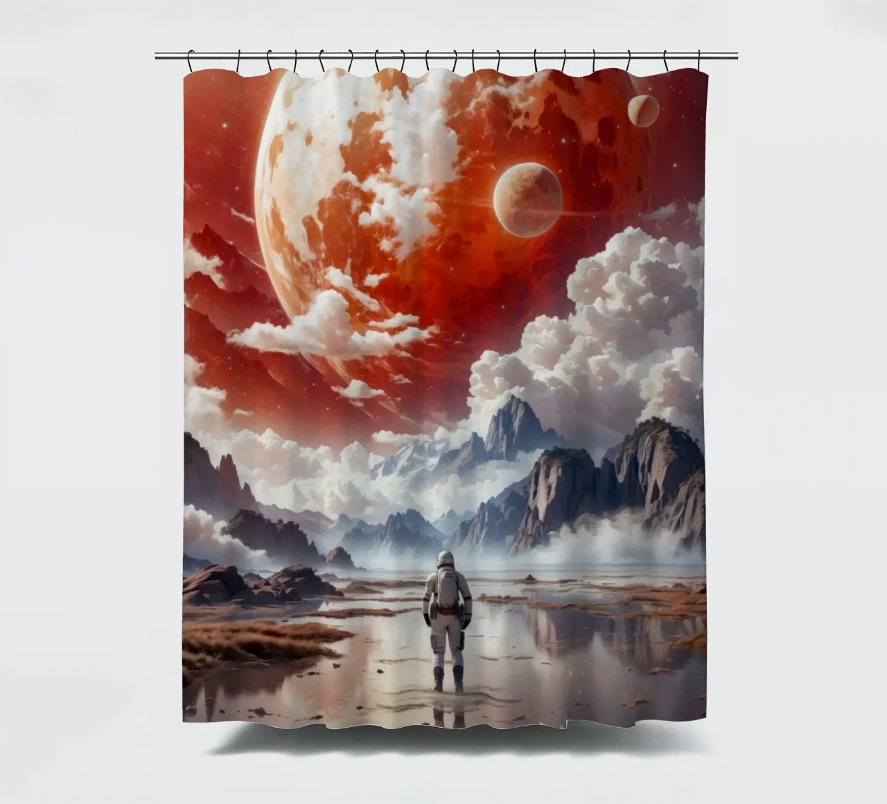 Roter Planet Astronaut Duschvorhang von Lootprint