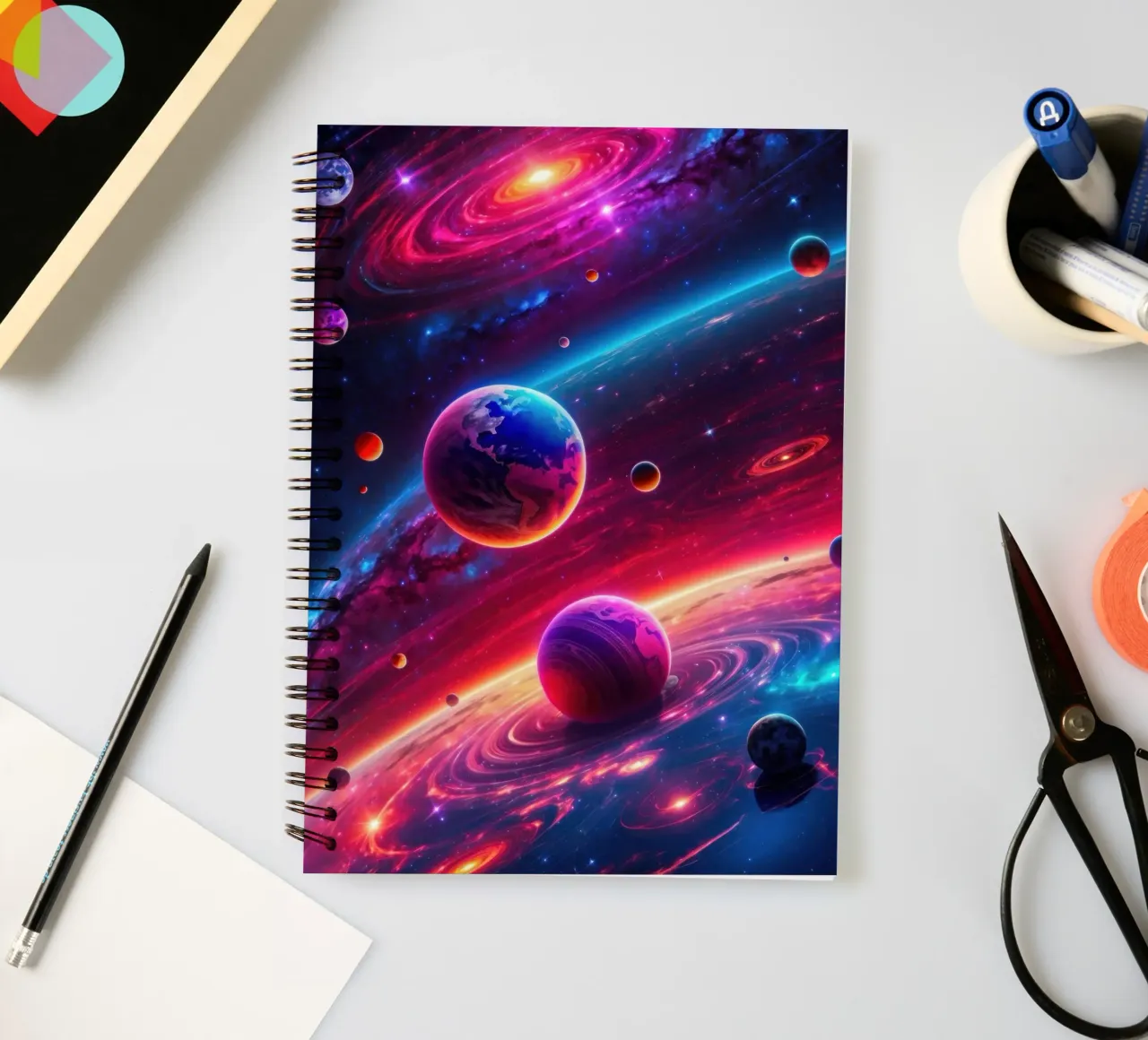 Neon Space Planets spiral notebook by Lootprint