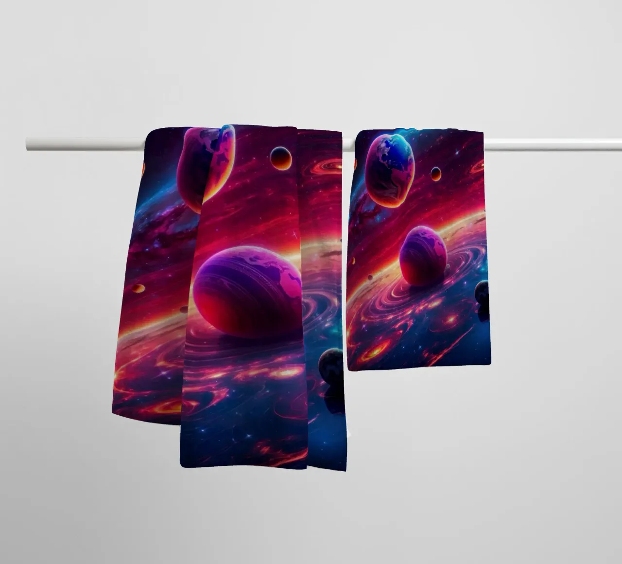 Neon Space Planets towel by Lootprint