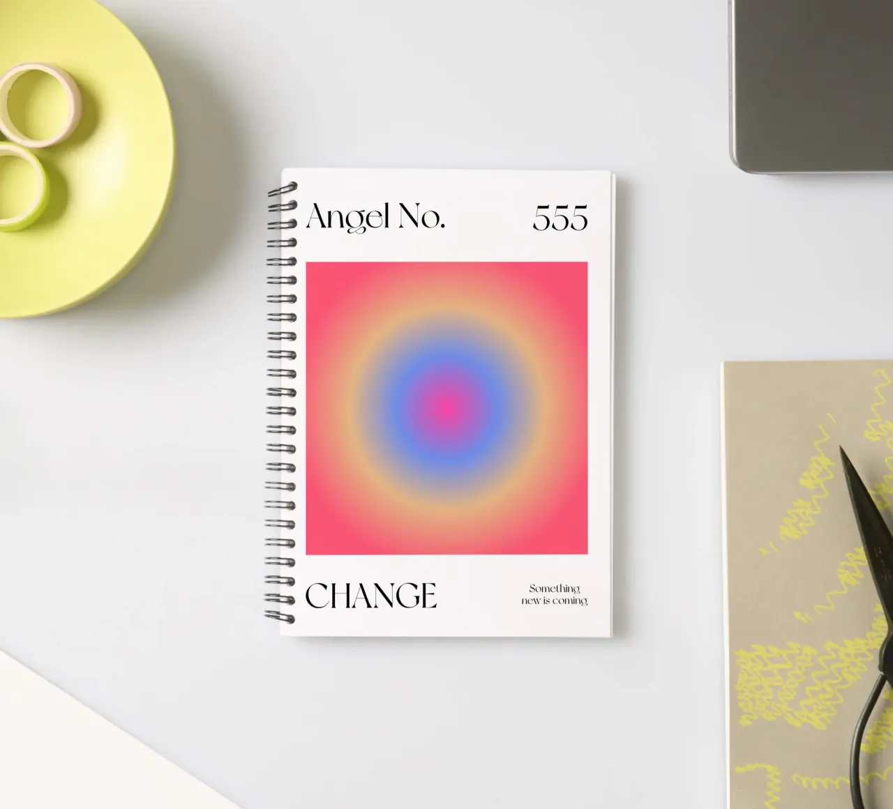 Angel no 555: Change Aura spiral notebook by Paigaam Studio