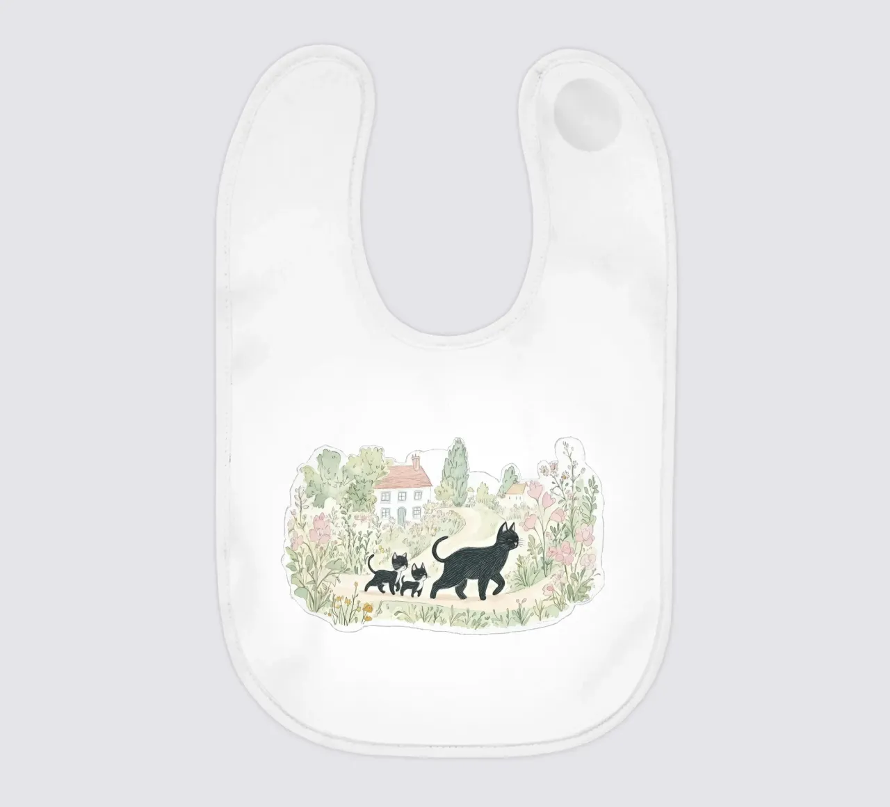 Scena di campagna con gatti neri bavaglino da Melloi Art Print