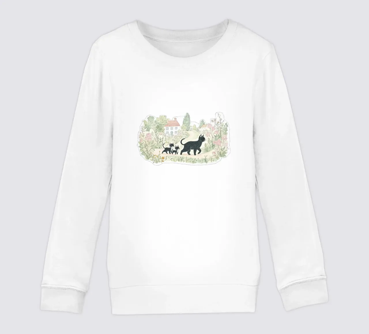 Scena di campagna con gatti neri felpa bambino da Melloi Art Print