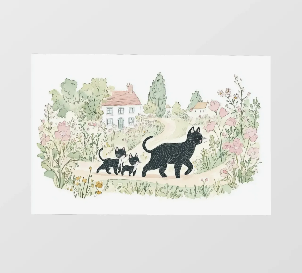 Scena di campagna con gatti neri pellicola backlit da Melloi Art Print