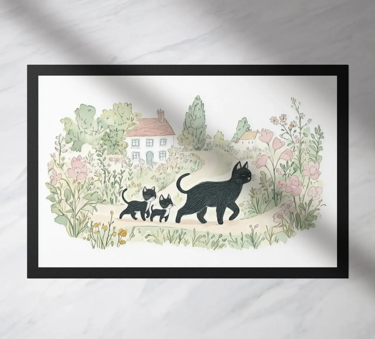 Scena di campagna con gatti neri zerbino da Melloi Art Print