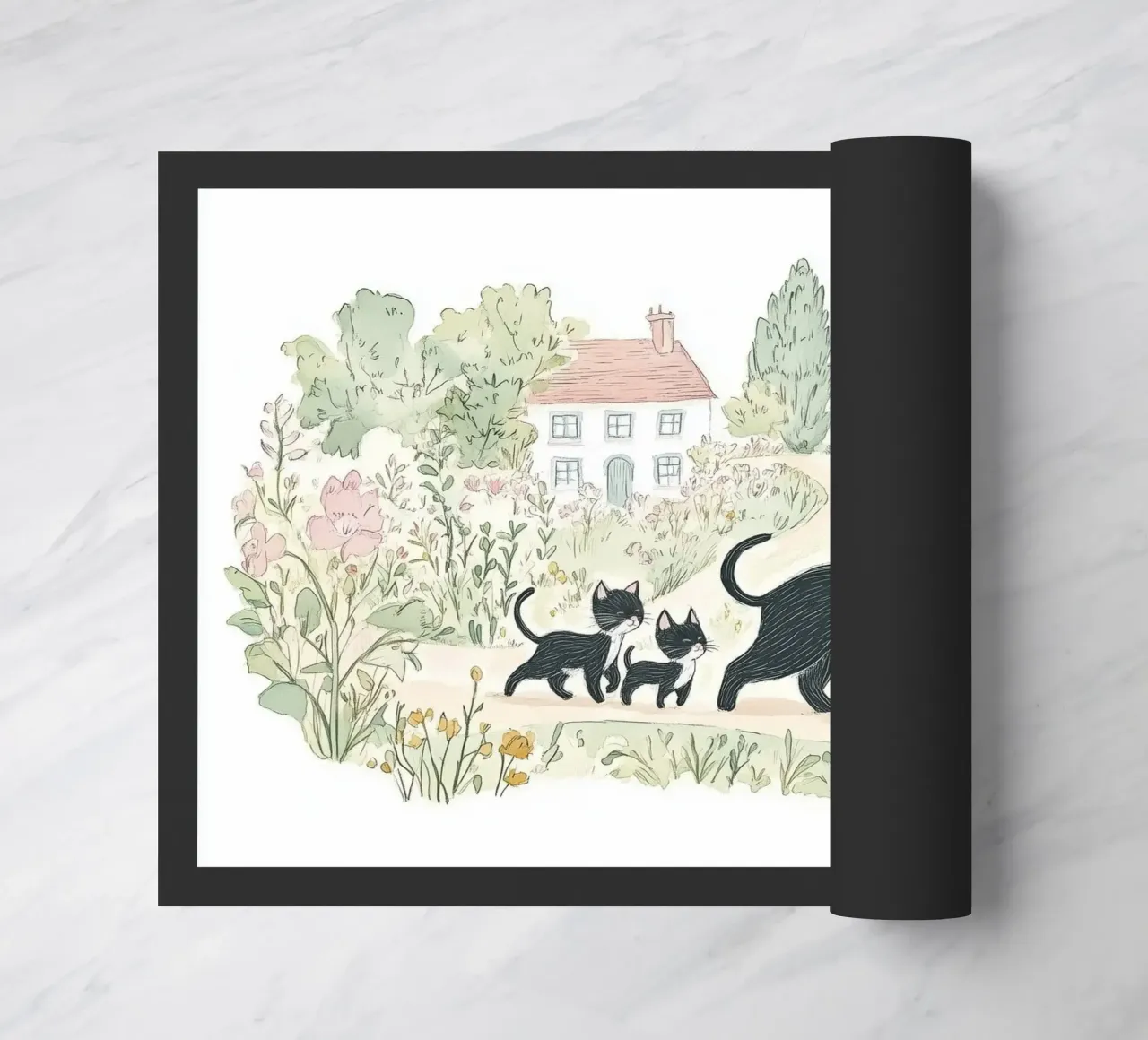 Scena di campagna con gatti neri zerbino da Melloi Art Print