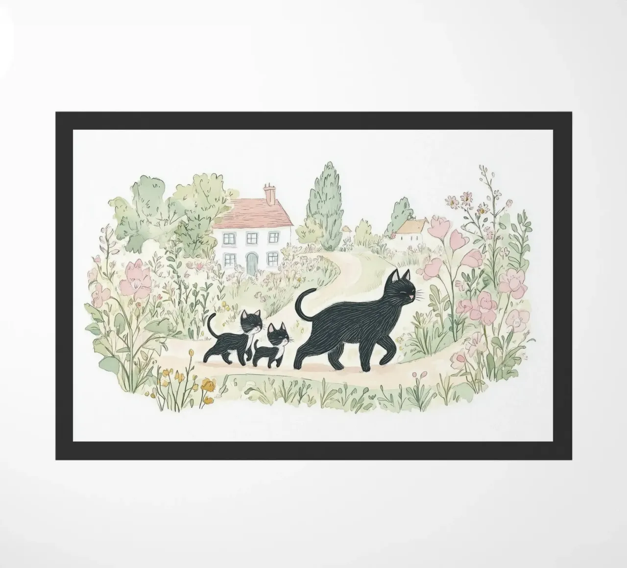 Scena di campagna con gatti neri zerbino da Melloi Art Print