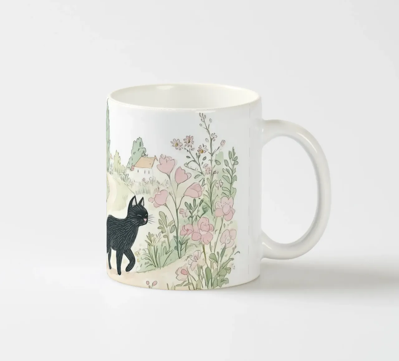 Scena di campagna con gatti neri tazza in ceramica da Melloi Art Print