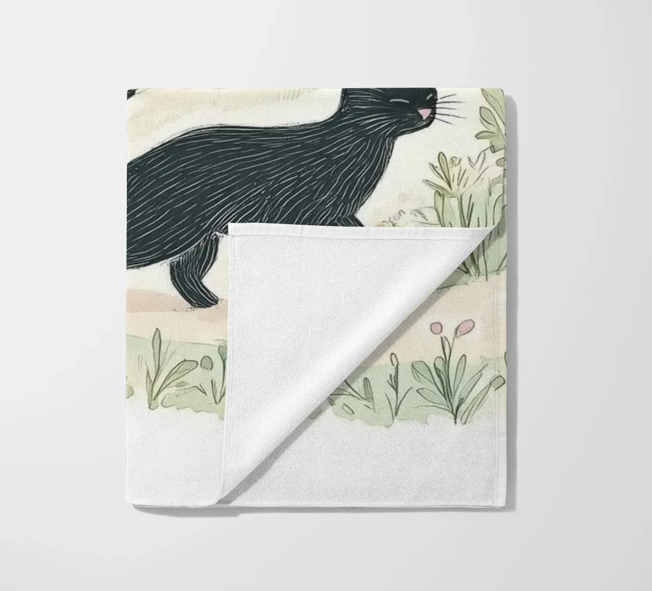 Scena di campagna con gatti neri telo mare da Melloi Art Print